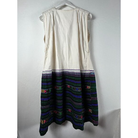 Vintage South American Handmade Dress with Handwoven Textile L/XL Square Neck - Picture 2 of 9
